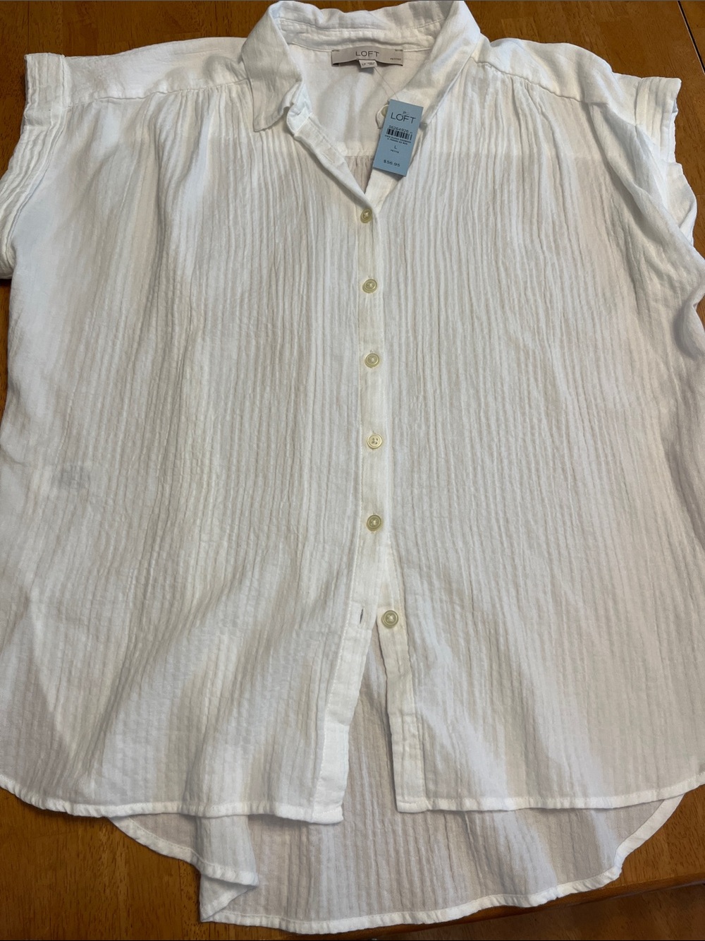 LOFT White Lightweight Button-Down Shirt